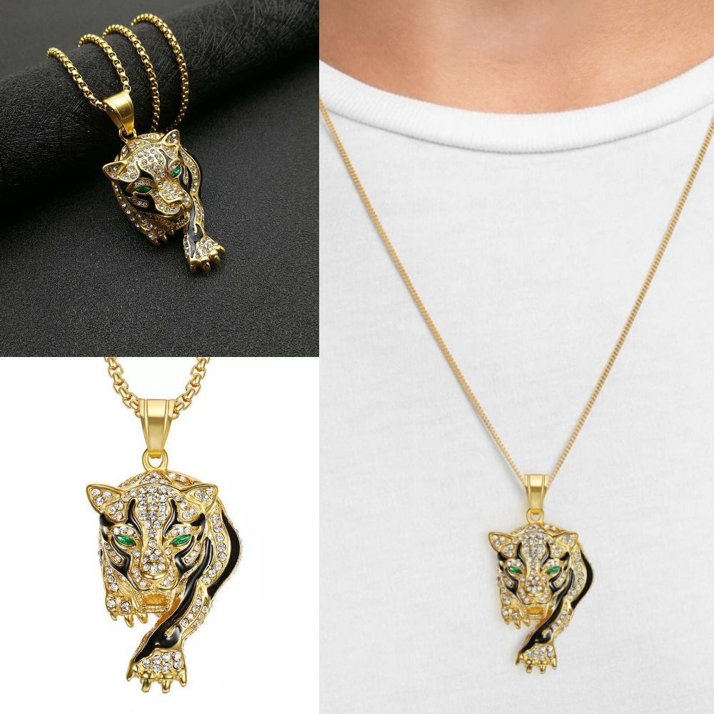 Vykladaný zlatý tigrí náhrdelník